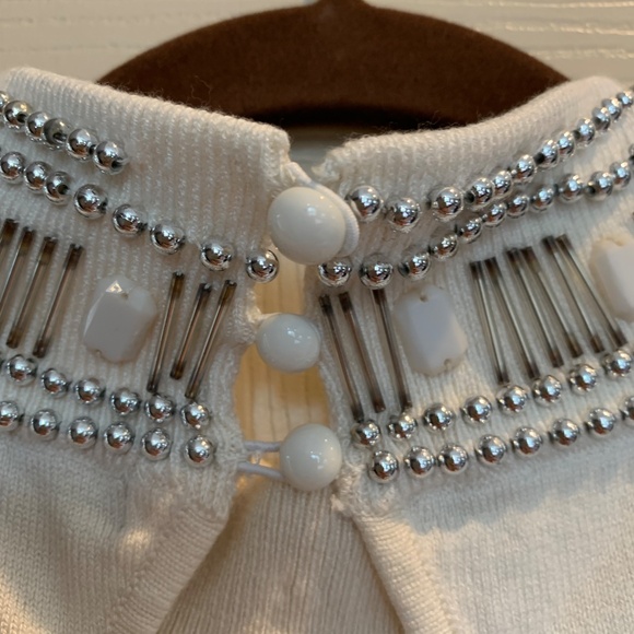 Cache Ivory Embellished Sleeveless Sweater sz L - Picture 5 of 8